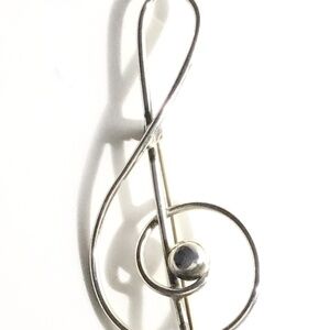 Large c1960 Modernist Silver Plated G Clef Brooch
